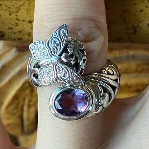 African Amethyst Sterling Silver Butterfly Ring Size 7